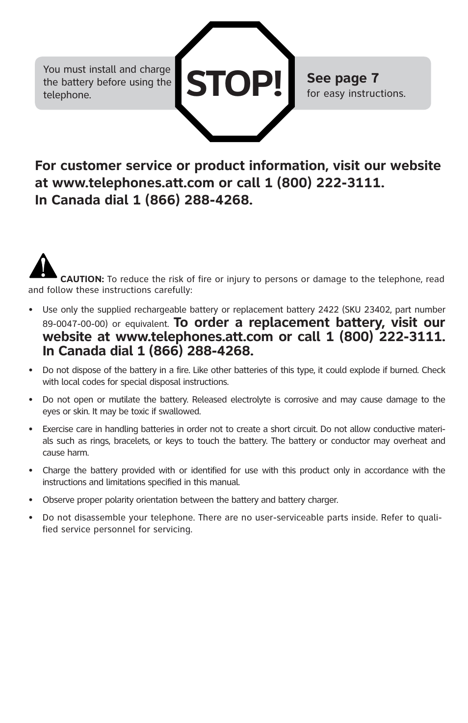 Stop, See page 7 | AT&T E1833B User Manual | Page 3 / 55