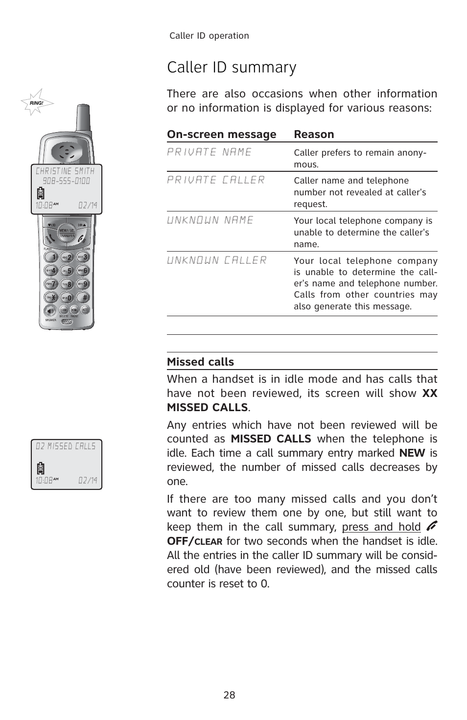 Caller id summary | AT&T E1833B User Manual | Page 31 / 55