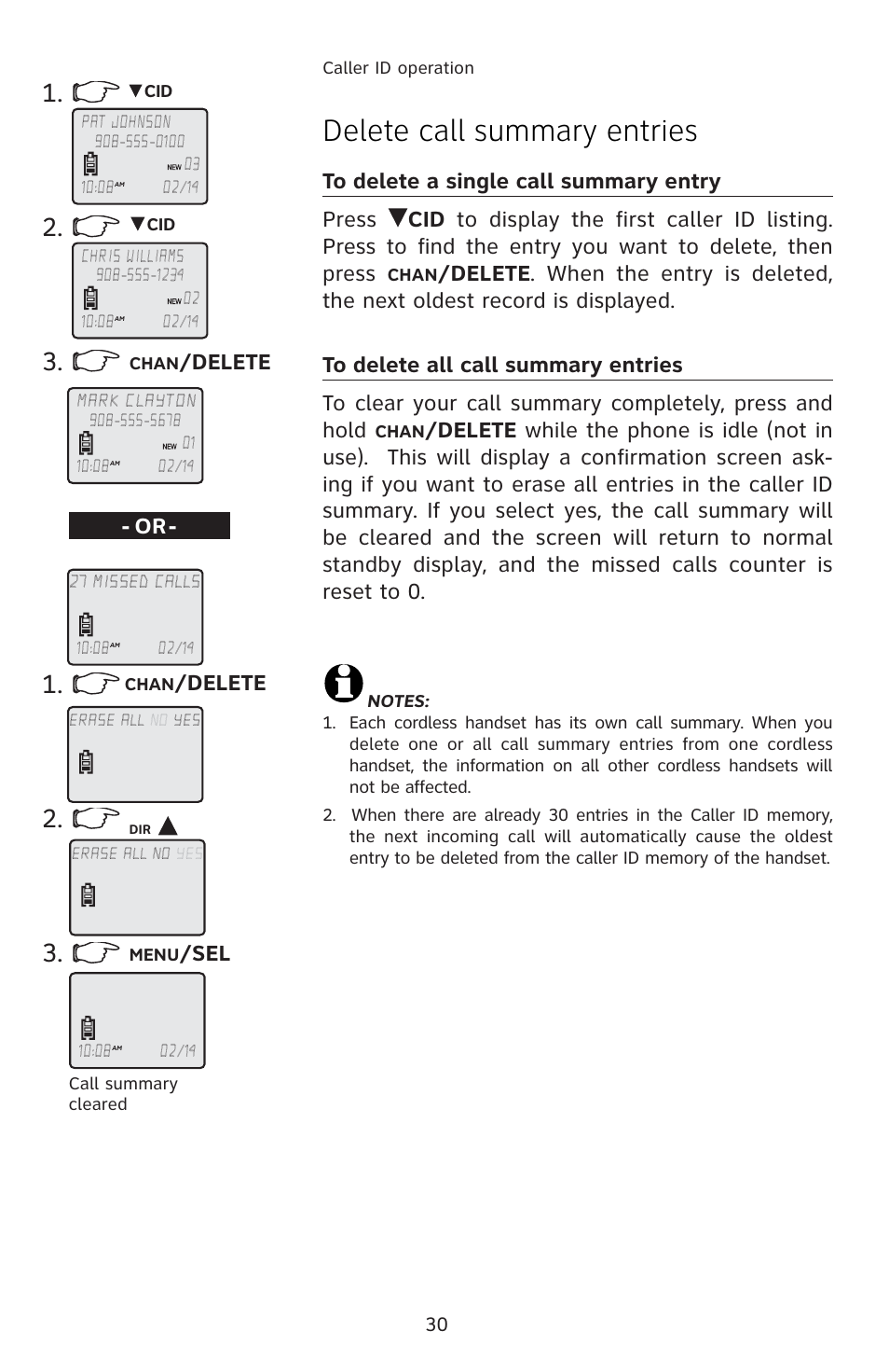 Delete call summary entries, Delete - or, Delete | AT&T E1833B User Manual | Page 33 / 55
