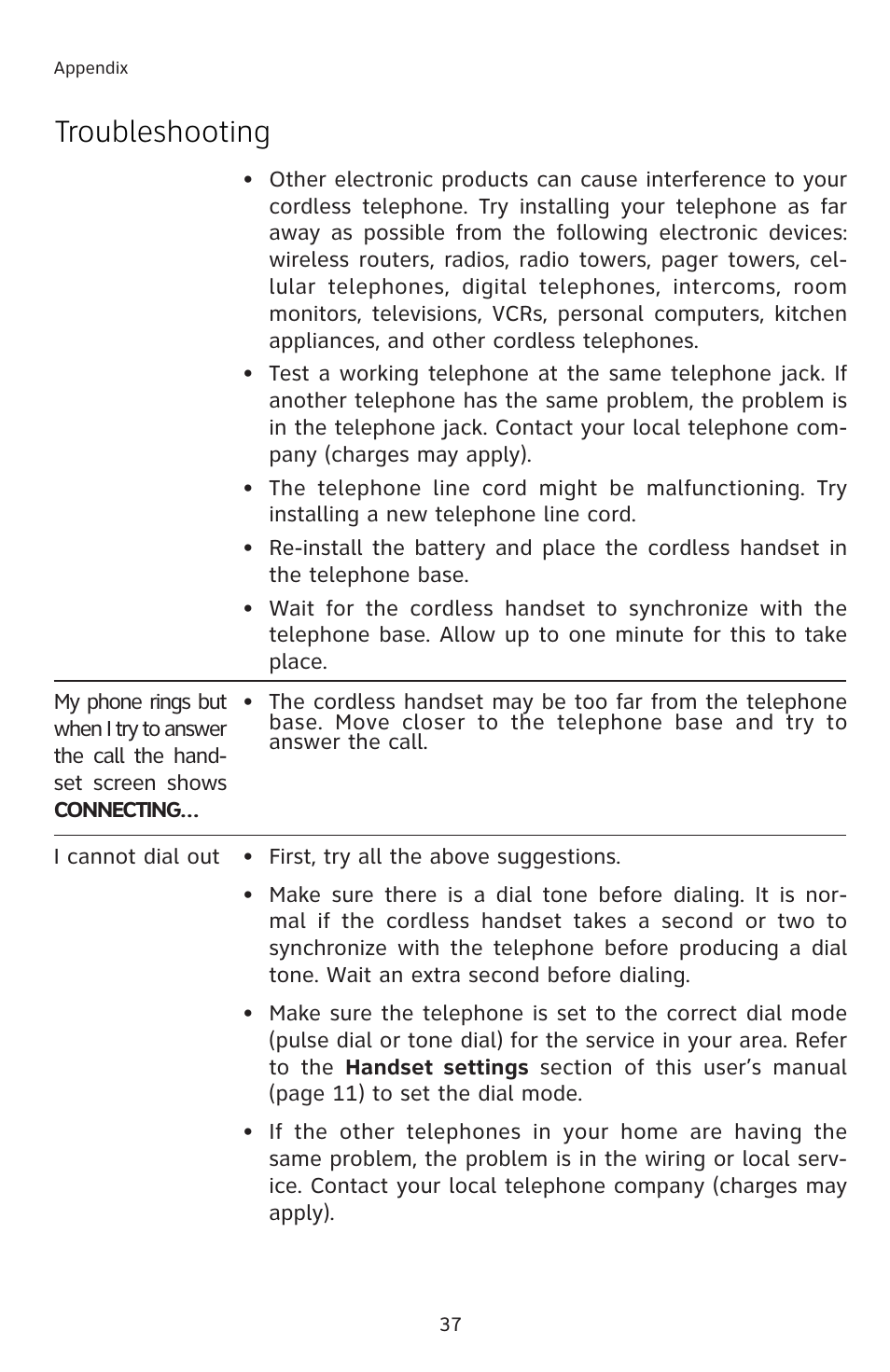 Troubleshooting | AT&T E1833B User Manual | Page 40 / 55