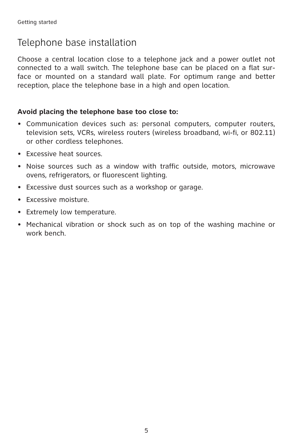 Telephone base installation | AT&T E1833B User Manual | Page 8 / 55