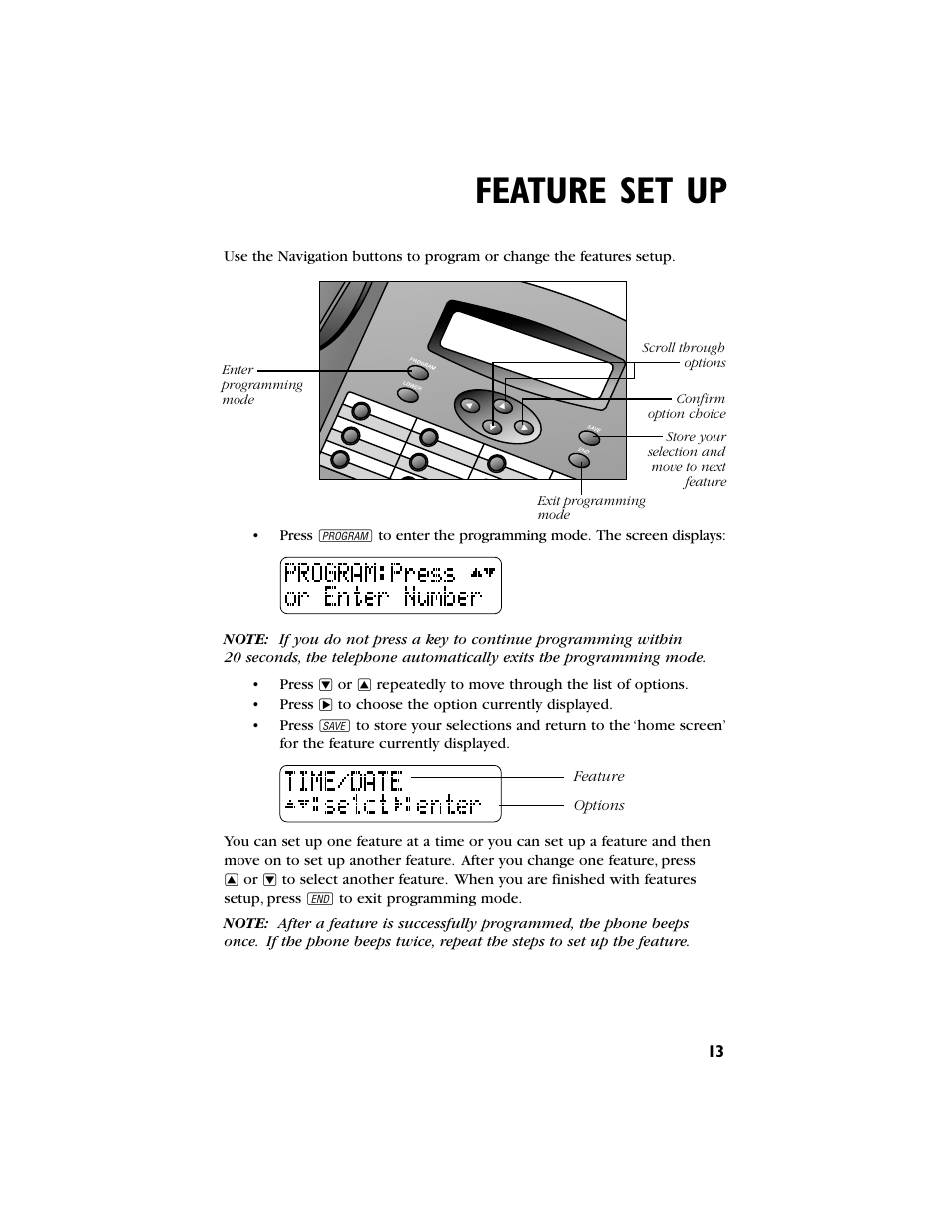 Feature set up | AT&T 944 User Manual | Page 14 / 43