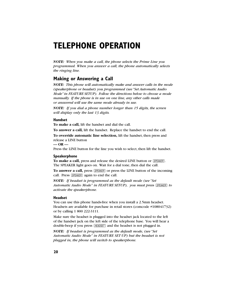 Telephone operation, Making or answering a call | AT&T 944 User Manual | Page 21 / 43