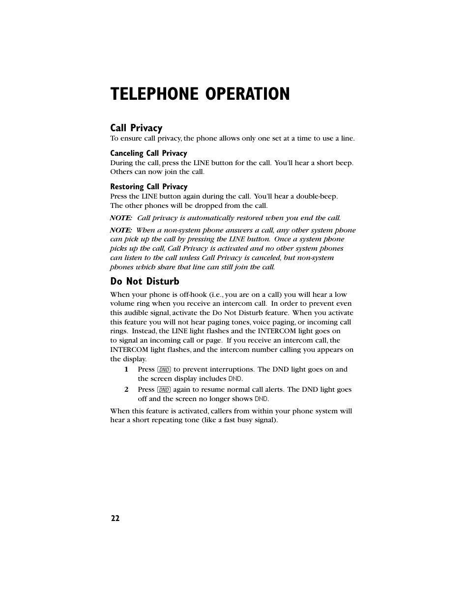 Telephone operation, Call privacy, Do not disturb | AT&T 944 User Manual | Page 23 / 43