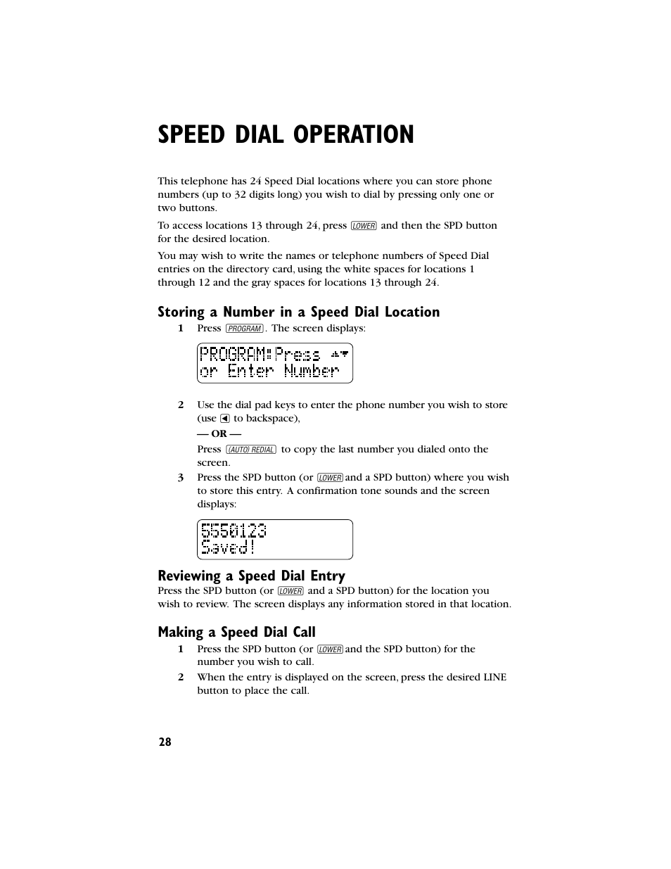 Speed dial operation, Storing a number in a speed dial location, Reviewing a speed dial entry | Making a speed dial call | AT&T 944 User Manual | Page 29 / 43