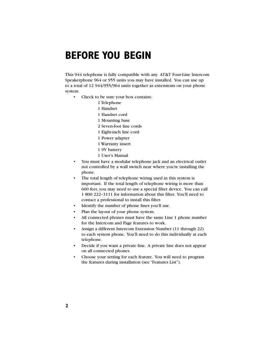 Before you begin | AT&T 944 User Manual | Page 3 / 43