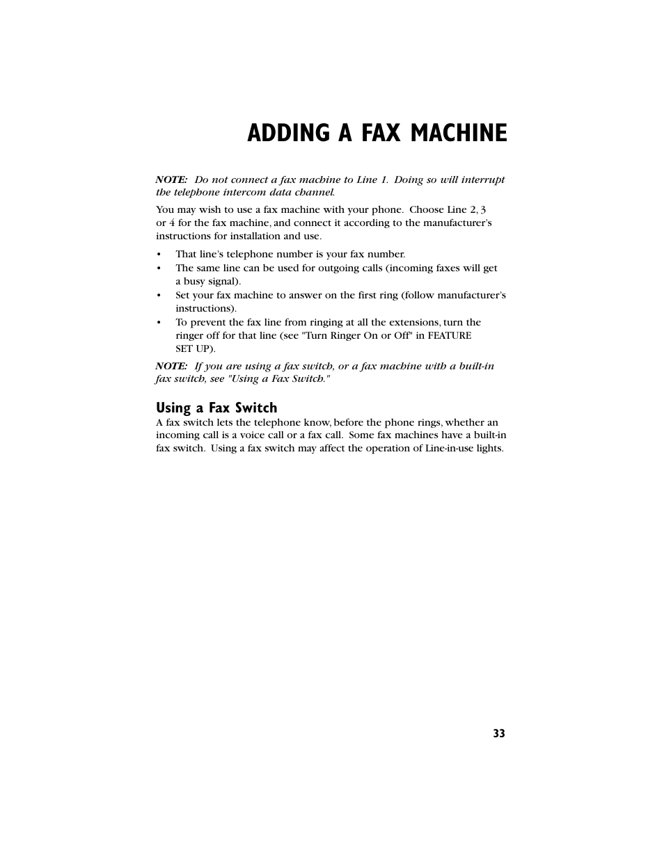 Adding a fax machine, Using a fax switch | AT&T 944 User Manual | Page 34 / 43