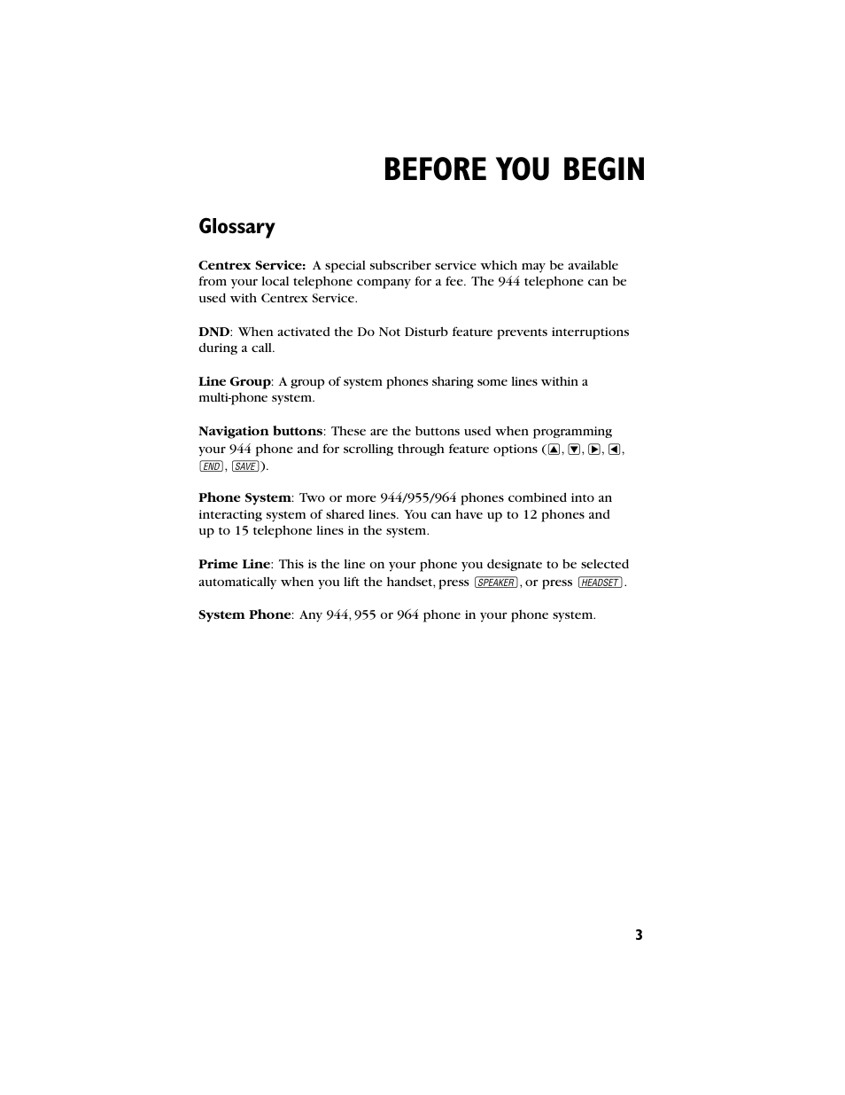 Before you begin, Glossary | AT&T 944 User Manual | Page 4 / 43
