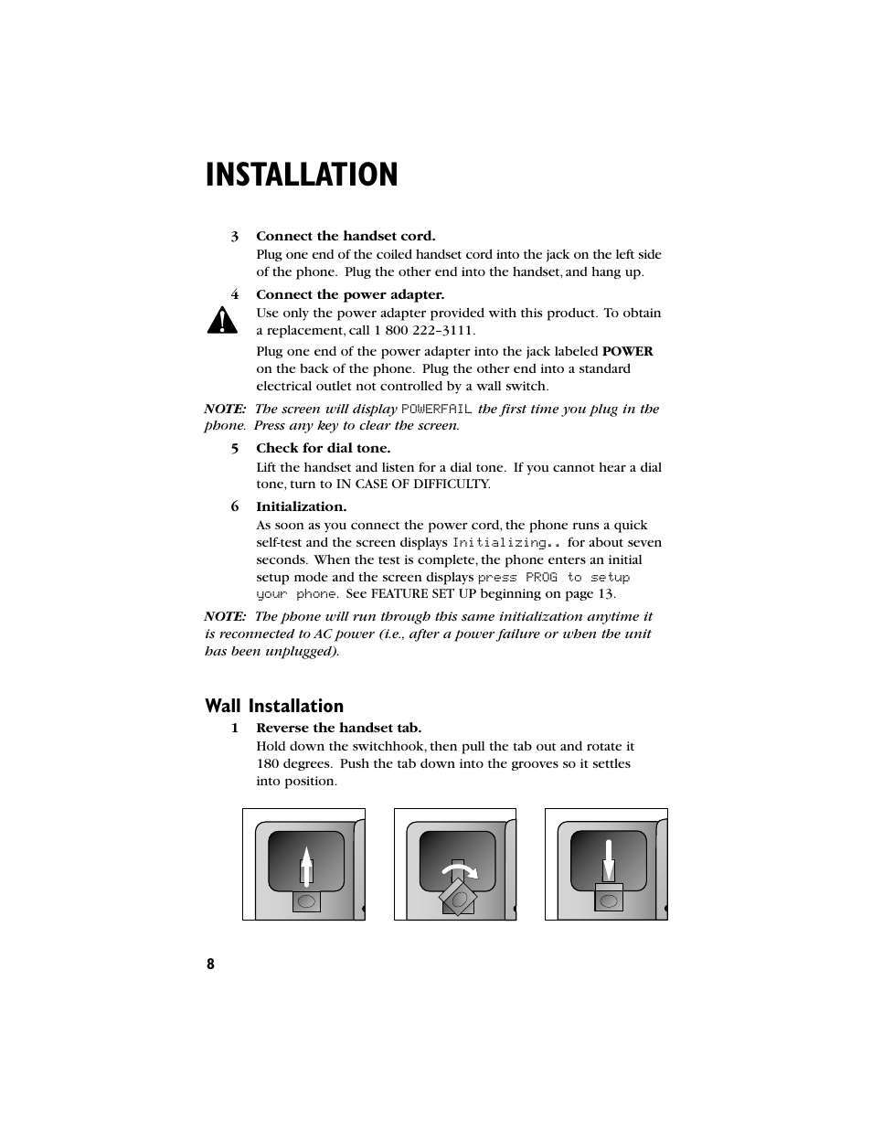 Installation, Wall installation | AT&T 944 User Manual | Page 9 / 43