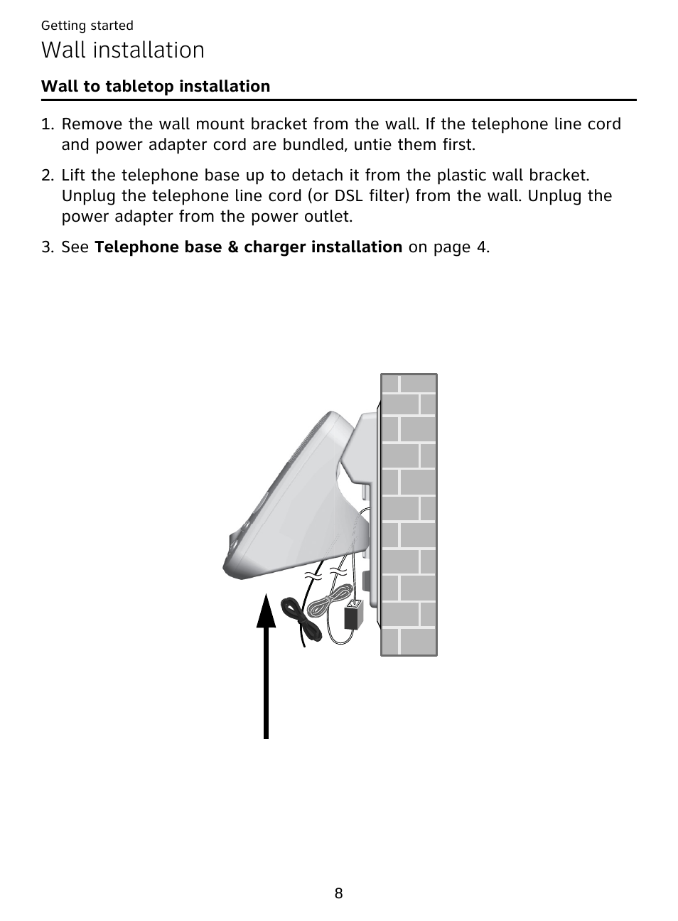 Wall installation, Wall to tabletop installation | AT&T DECT EL51359 User Manual | Page 13 / 65