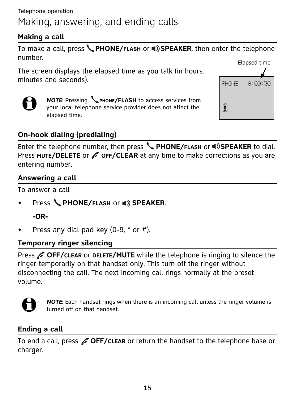 Making, answering, and ending calls, Making a call on-hook dialing (predialing) | AT&T DECT EL51359 User Manual | Page 20 / 65