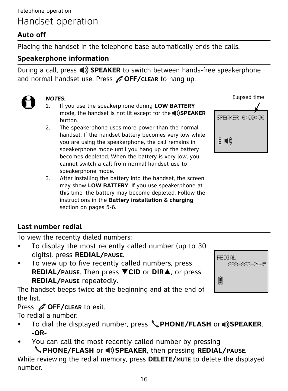 Handset operation, Auto off | AT&T DECT EL51359 User Manual | Page 21 / 65