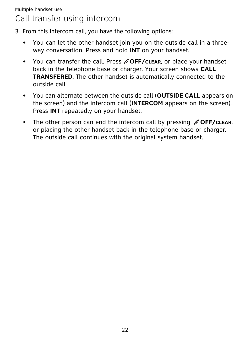 Call transfer using intercom | AT&T DECT EL51359 User Manual | Page 27 / 65