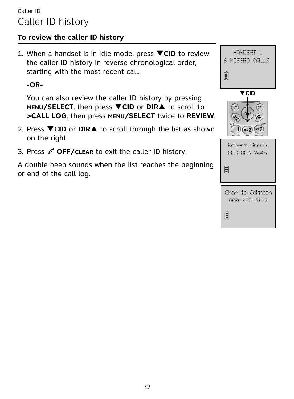 Caller id history, To review the caller id history | AT&T DECT EL51359 User Manual | Page 37 / 65