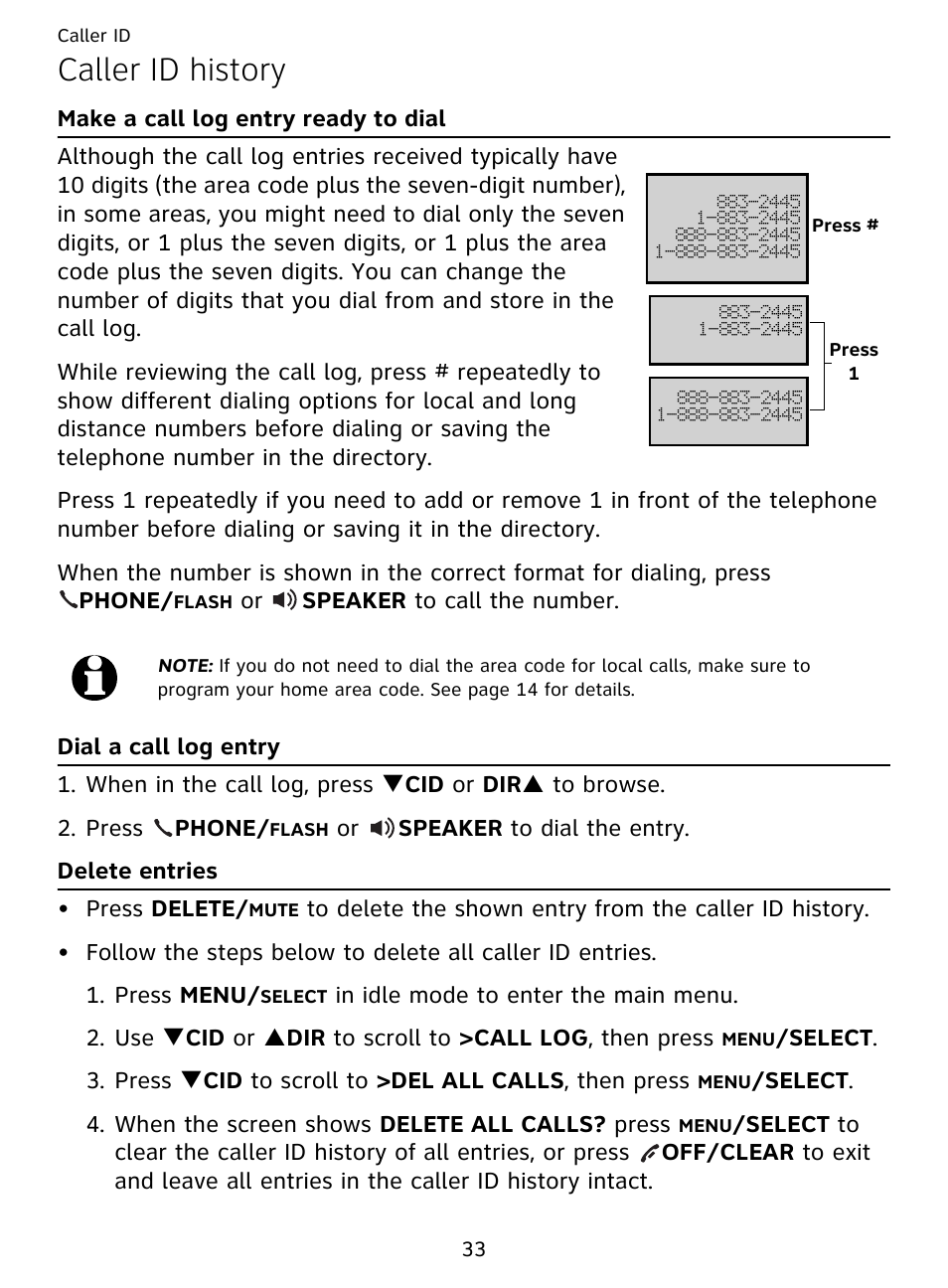 Caller id history | AT&T DECT EL51359 User Manual | Page 38 / 65