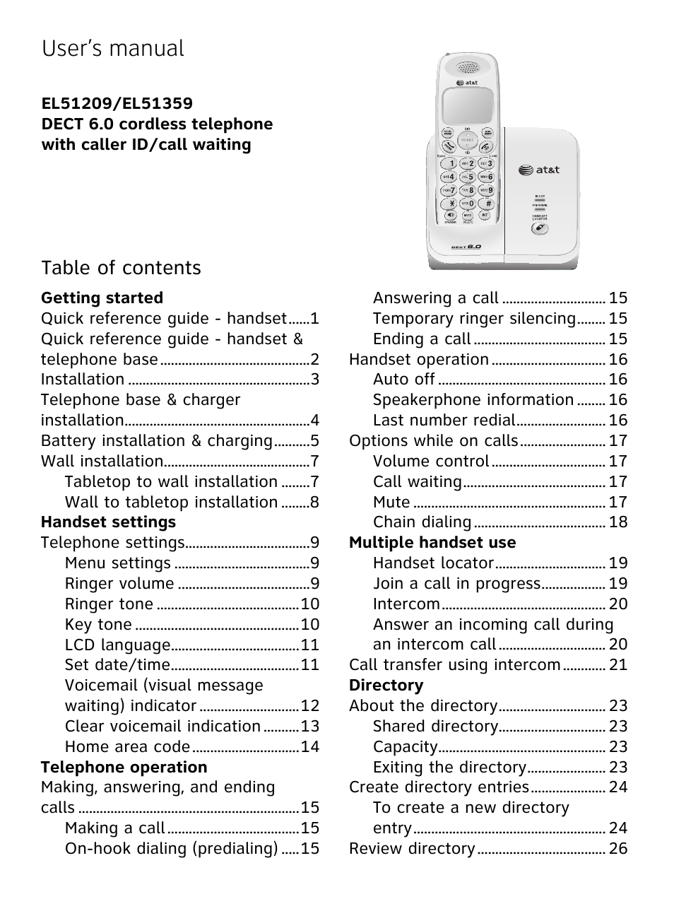 AT&T DECT EL51359 User Manual | Page 4 / 65