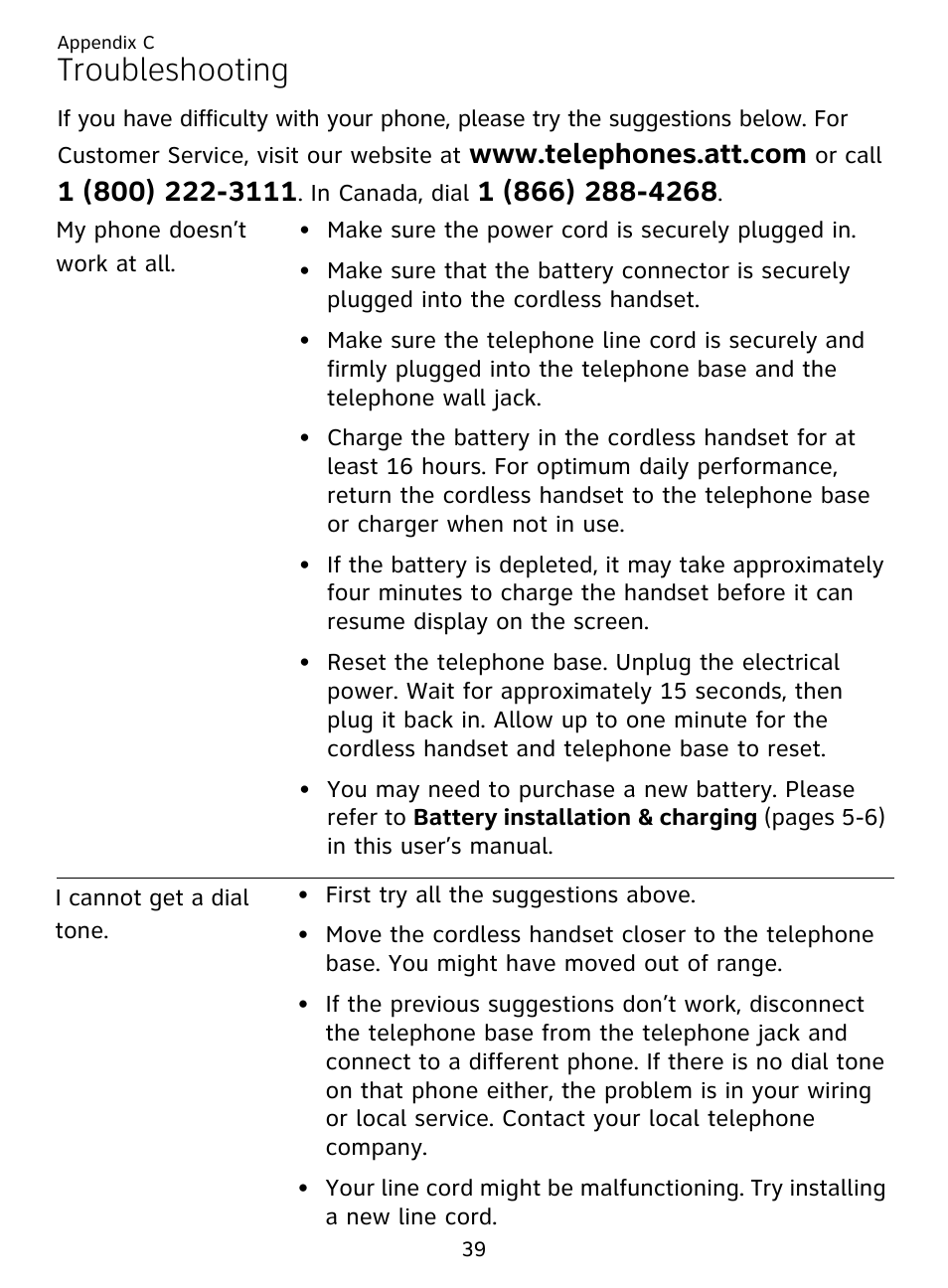 Troubleshooting | AT&T DECT EL51359 User Manual | Page 44 / 65