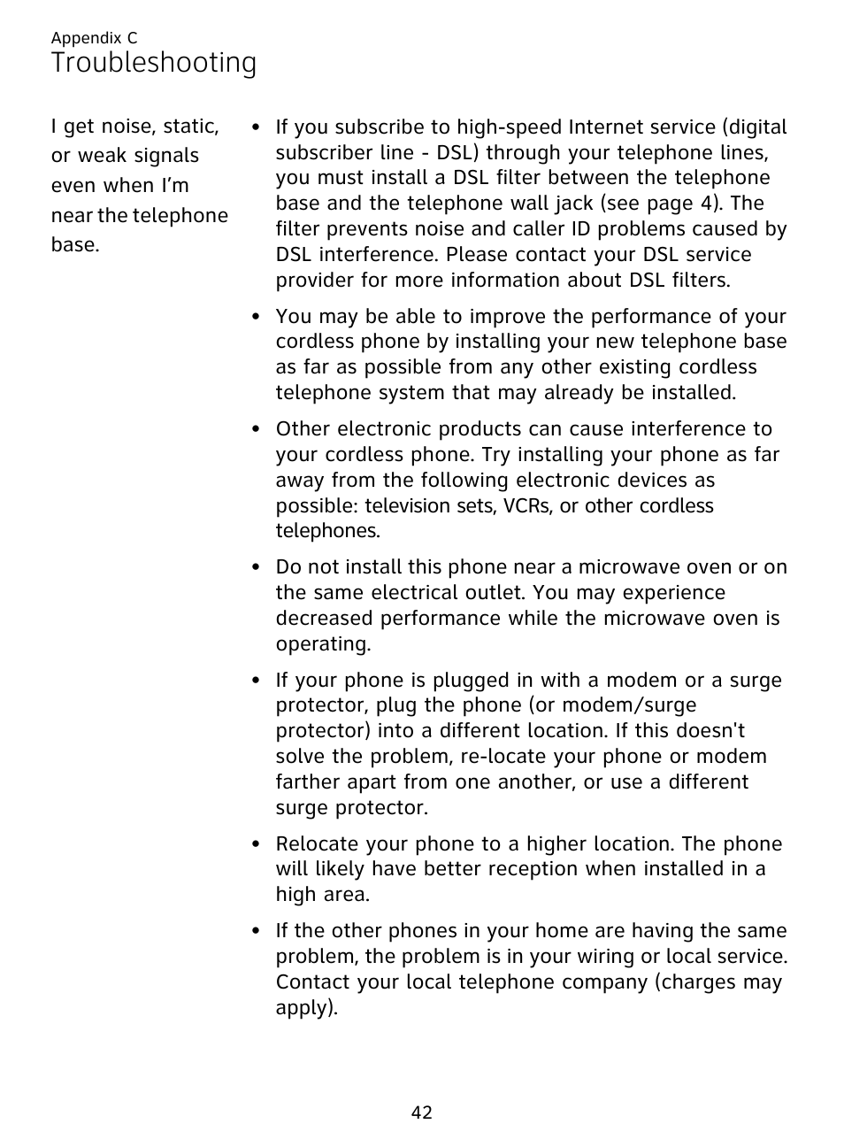 Troubleshooting | AT&T DECT EL51359 User Manual | Page 47 / 65