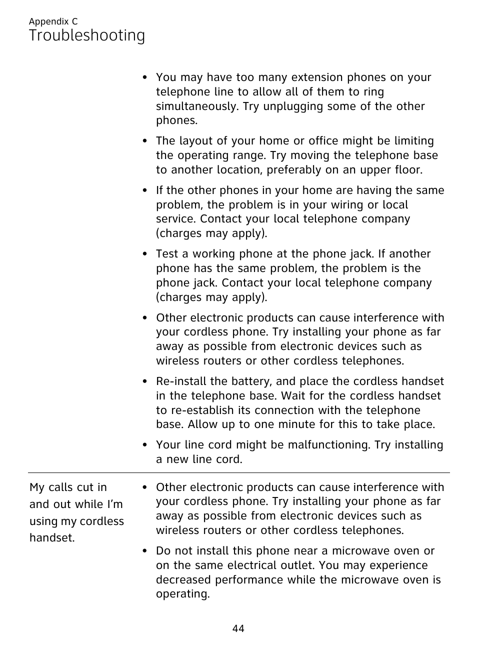 Troubleshooting | AT&T DECT EL51359 User Manual | Page 49 / 65