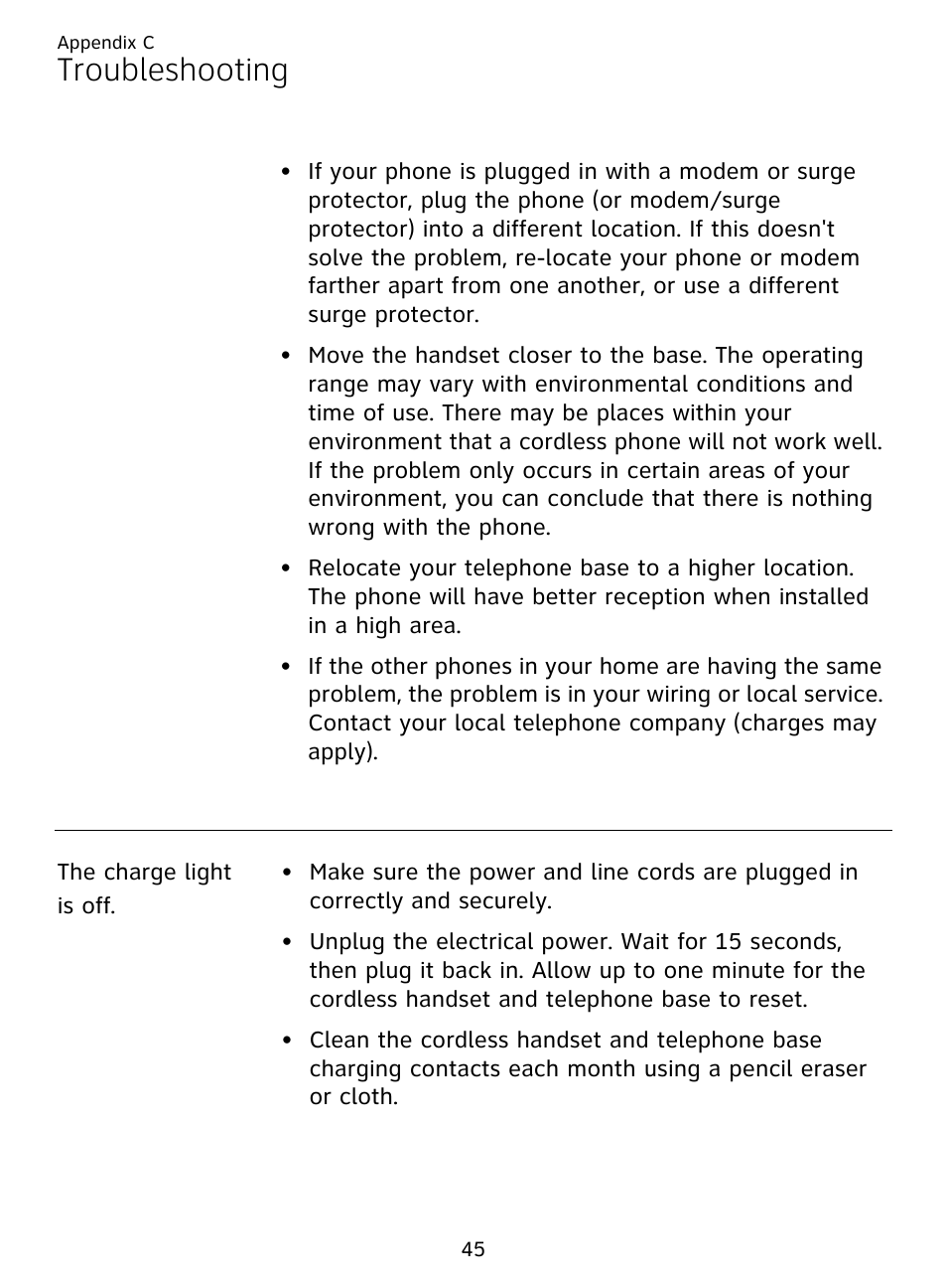 Troubleshooting | AT&T DECT EL51359 User Manual | Page 50 / 65