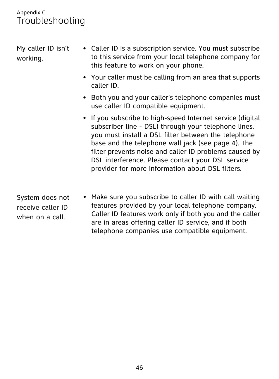 Troubleshooting | AT&T DECT EL51359 User Manual | Page 51 / 65