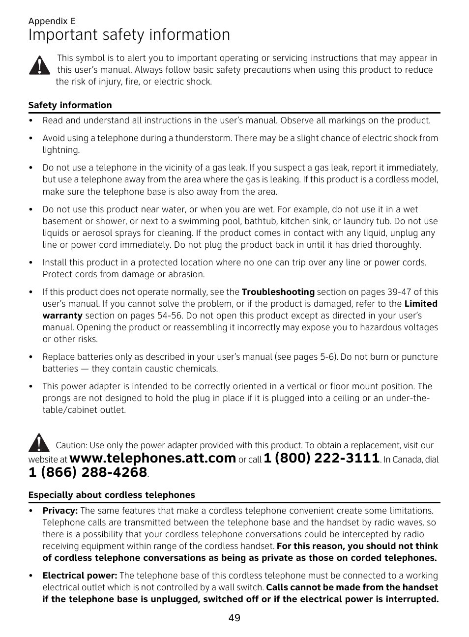 Important safety information | AT&T DECT EL51359 User Manual | Page 54 / 65
