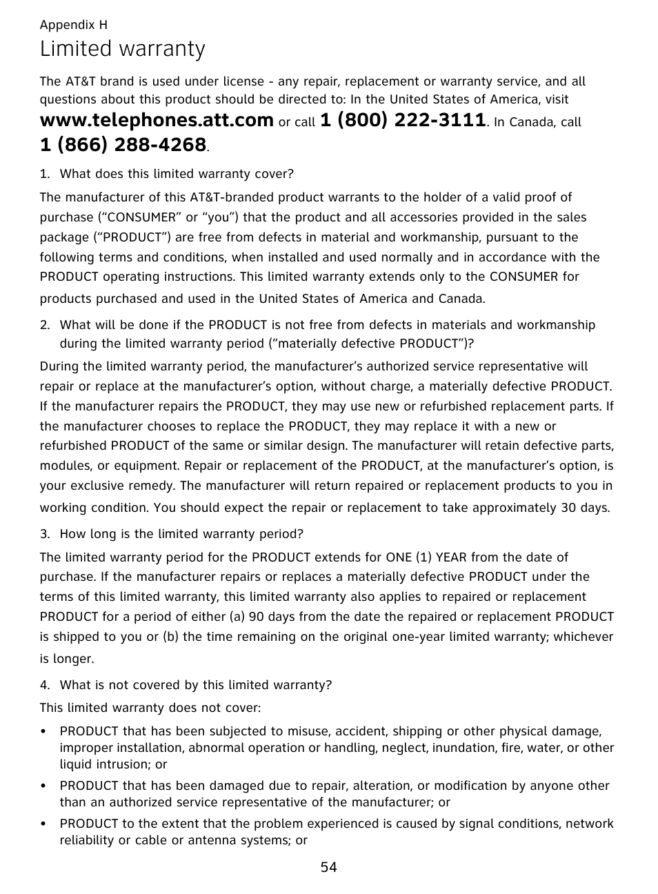 Limited warranty | AT&T DECT EL51359 User Manual | Page 59 / 65