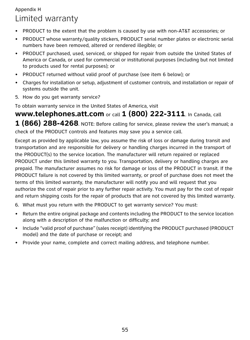 Limited warranty | AT&T DECT EL51359 User Manual | Page 60 / 65