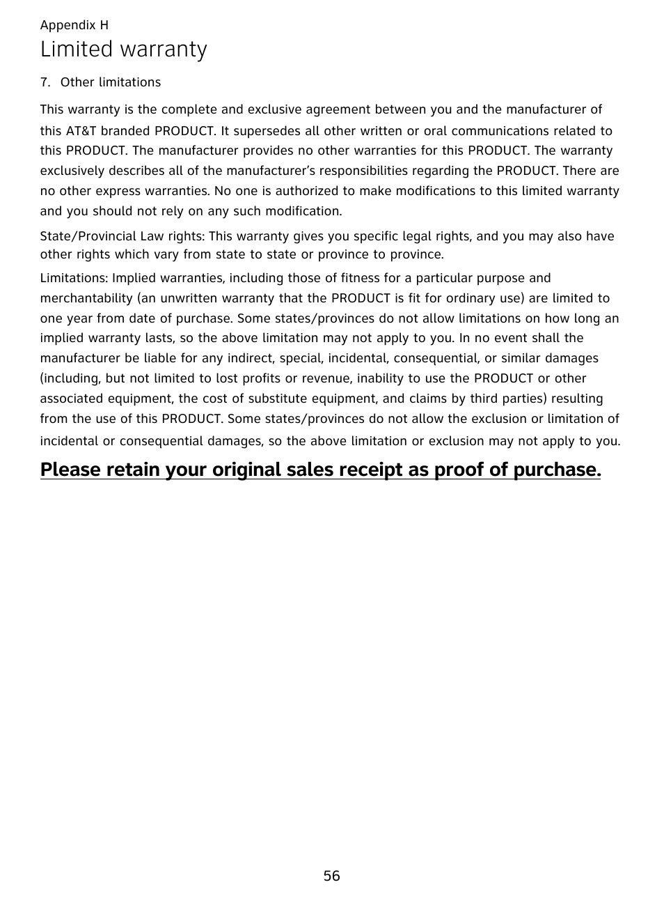 Limited warranty | AT&T DECT EL51359 User Manual | Page 61 / 65