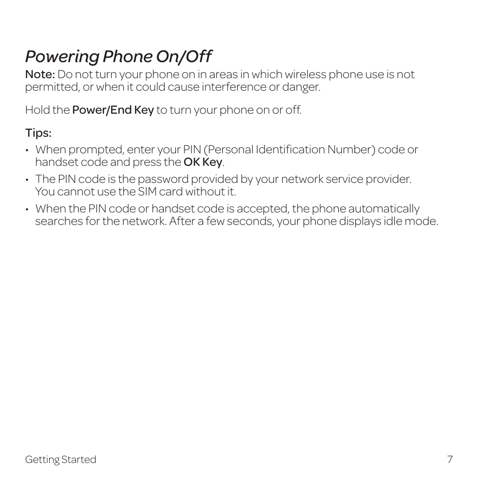 Powering phone on/off | AT&T Z331 User Manual | Page 13 / 84