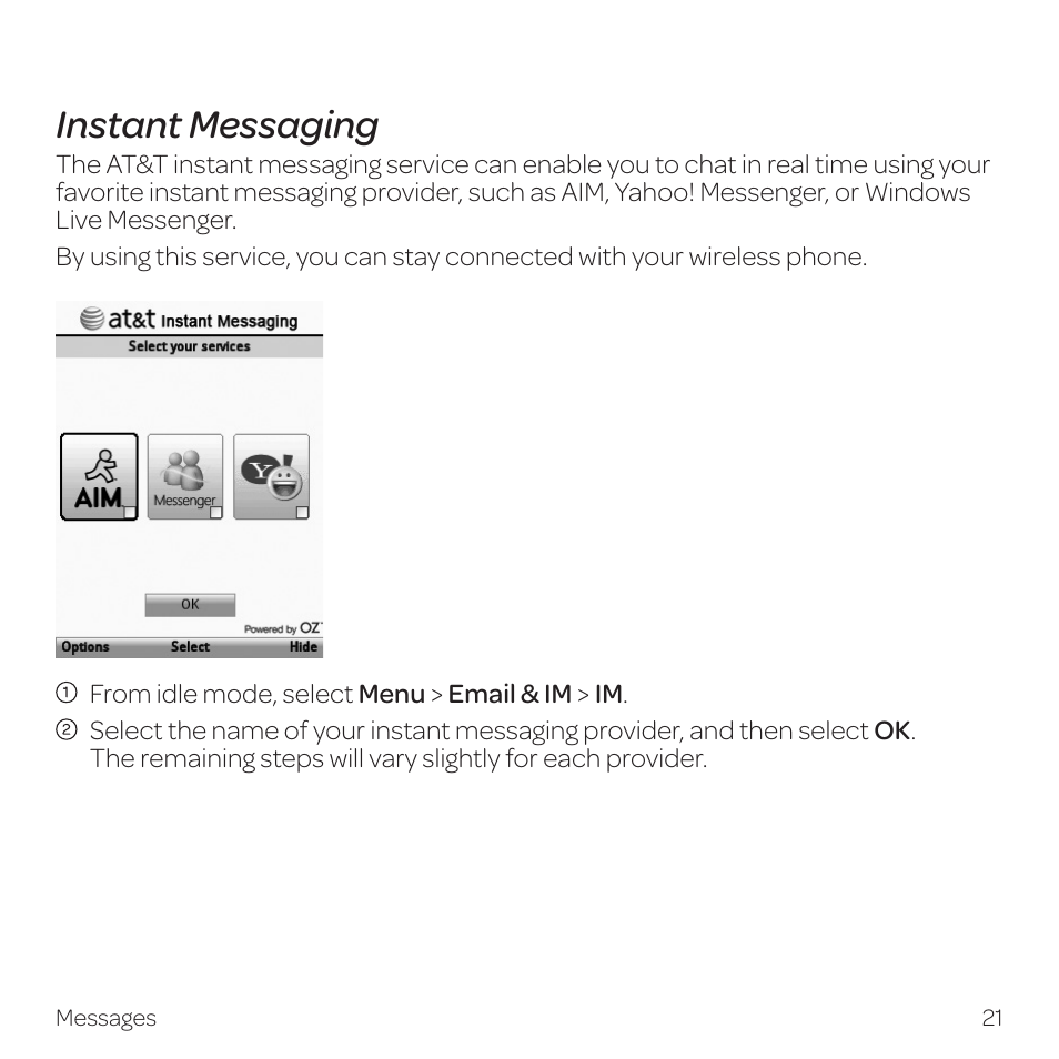 Instant messaging | AT&T Z331 User Manual | Page 27 / 84