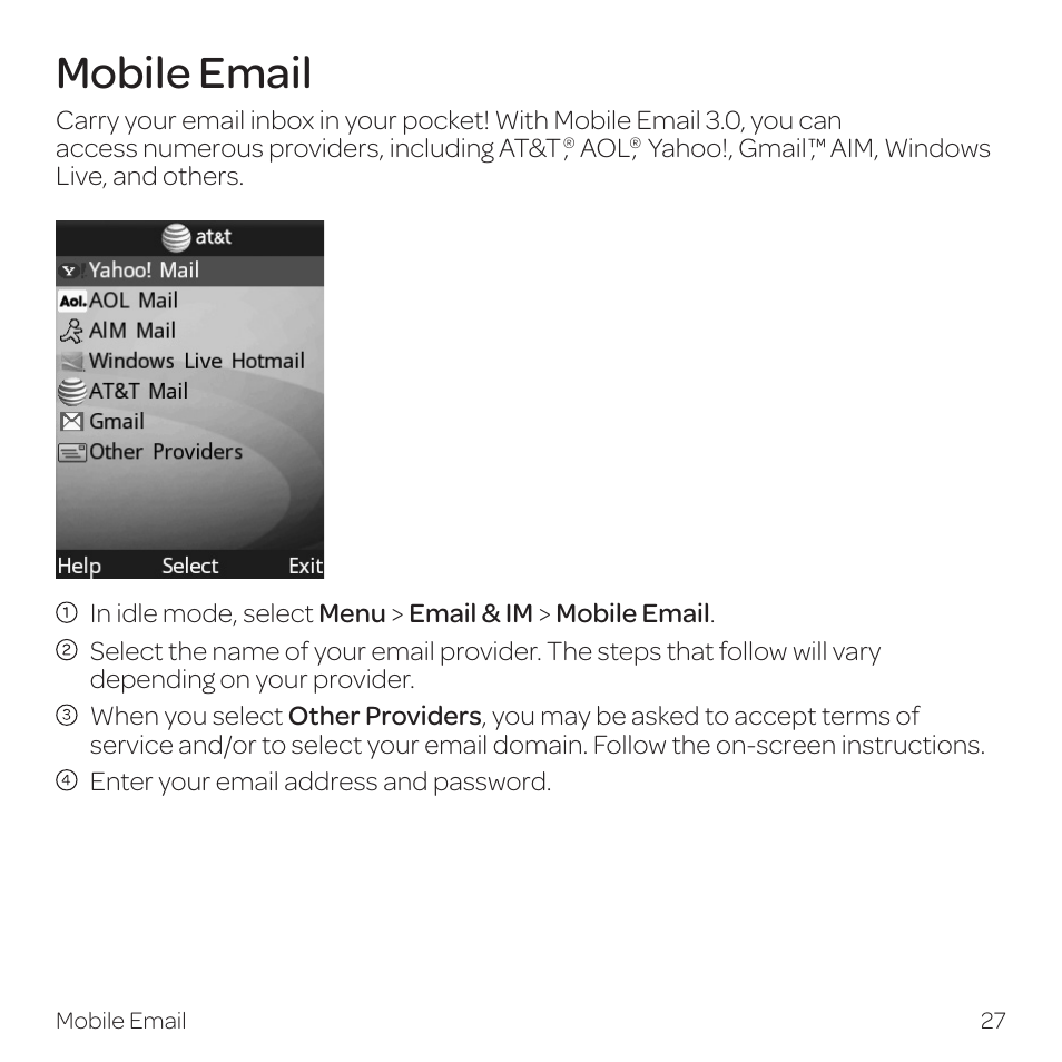 Mobile email | AT&T Z331 User Manual | Page 33 / 84