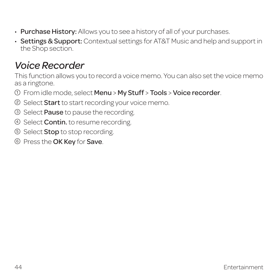 Voice recorder | AT&T Z331 User Manual | Page 50 / 84