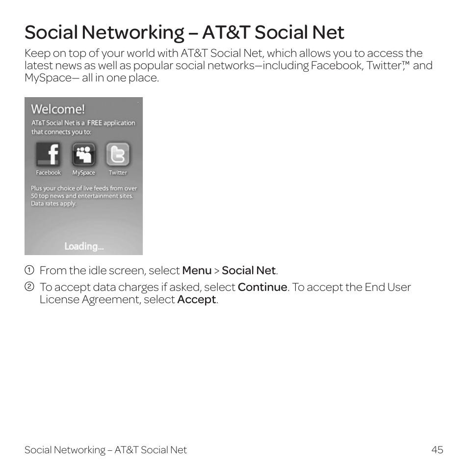 Social networking – at&t social net | AT&T Z331 User Manual | Page 51 / 84