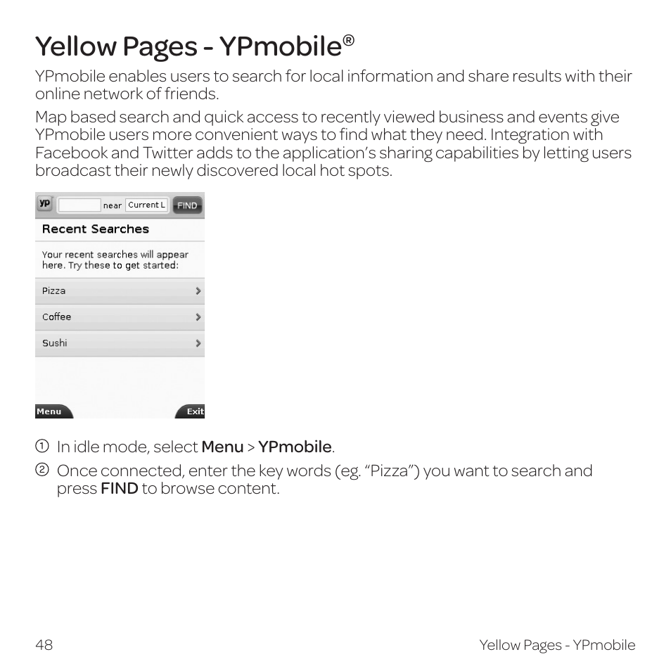 Yellow pages - ypmobile | AT&T Z331 User Manual | Page 54 / 84