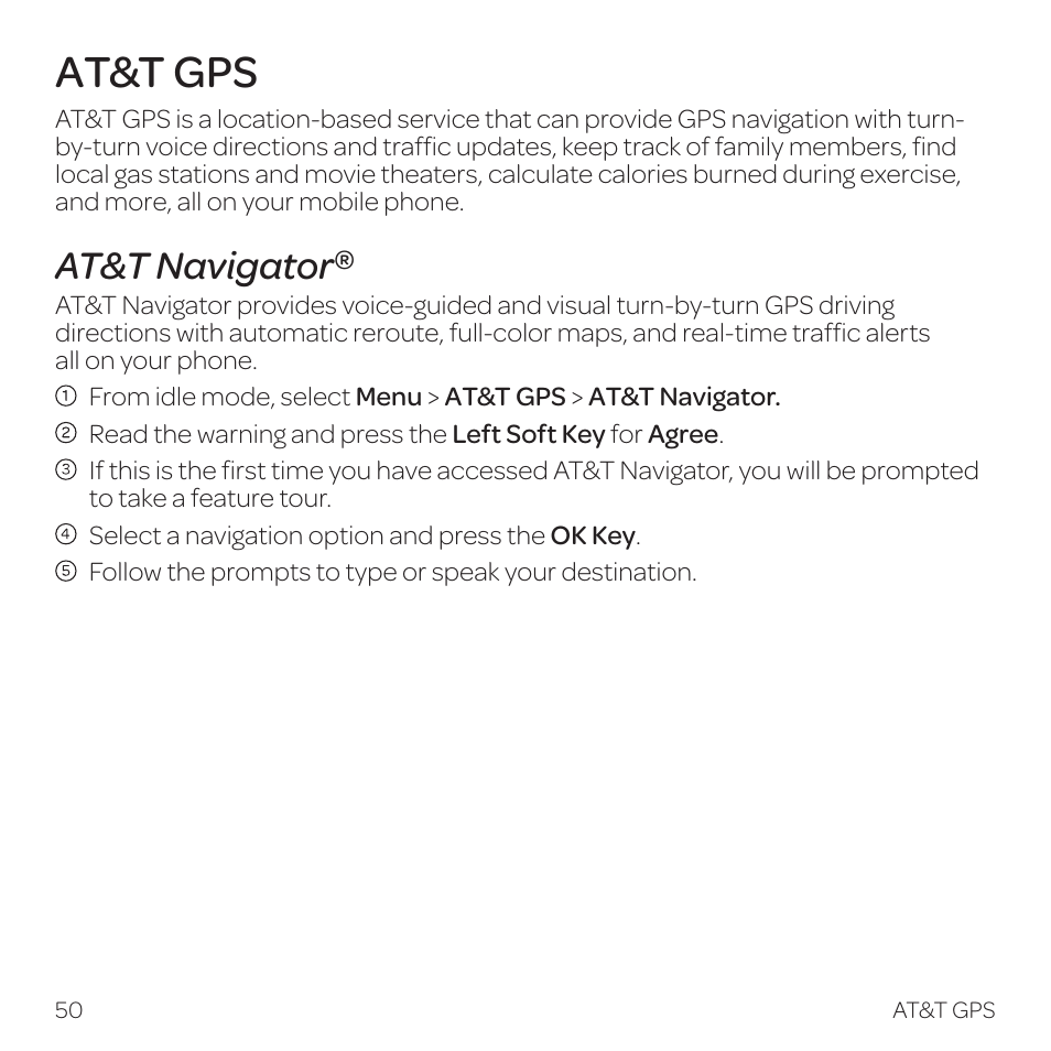 At&t gps, At&t navigator | AT&T Z331 User Manual | Page 56 / 84