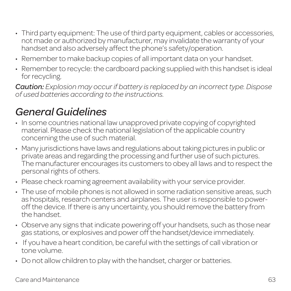 General guidelines | AT&T Z331 User Manual | Page 69 / 84