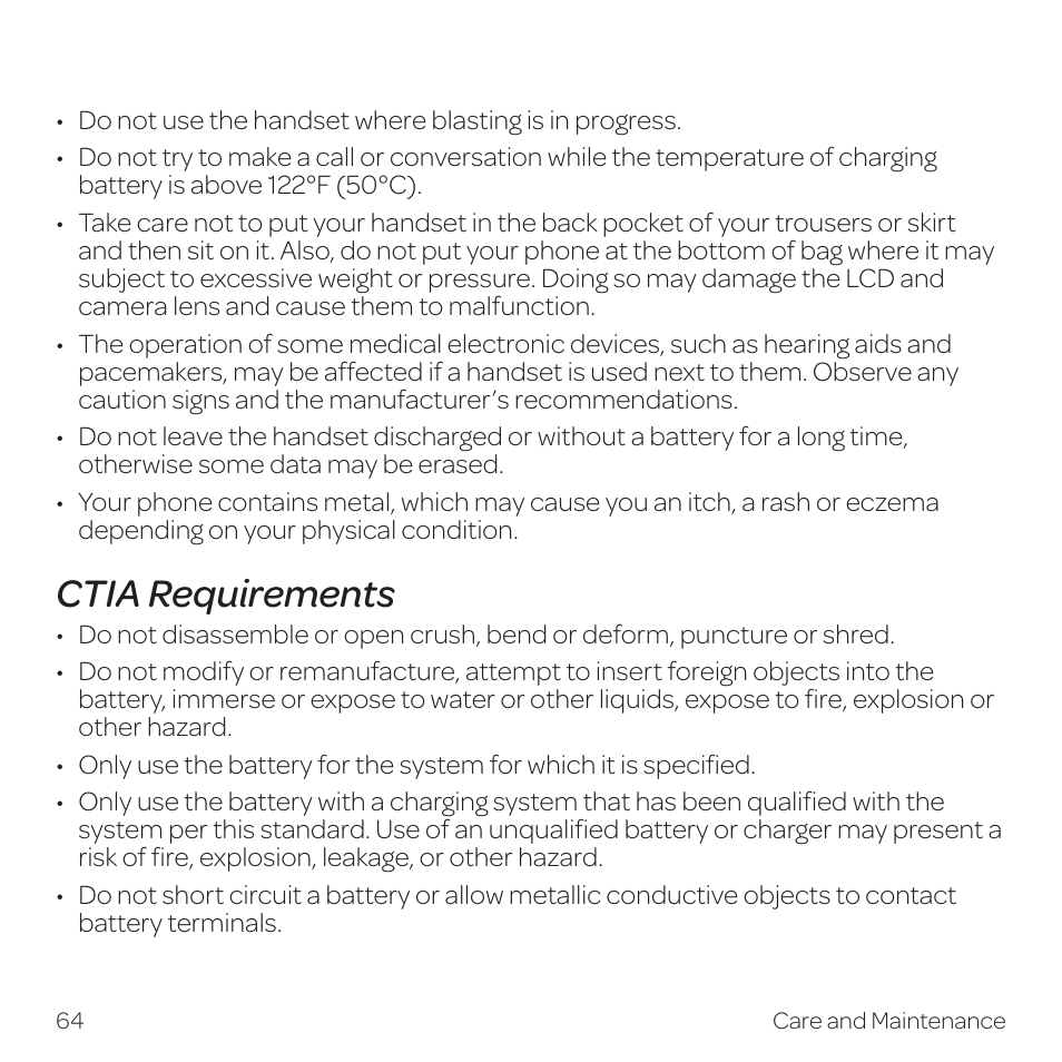 Ctia requirements | AT&T Z331 User Manual | Page 70 / 84