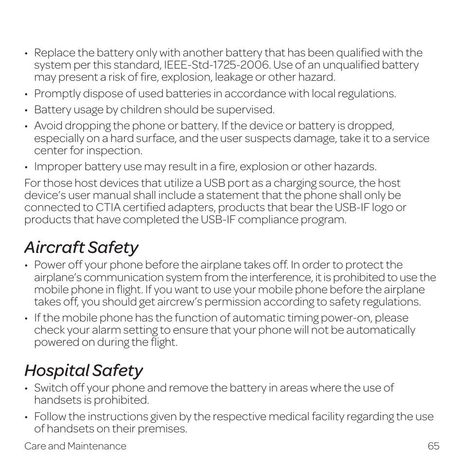 Aircraft safety, Hospital safety | AT&T Z331 User Manual | Page 71 / 84