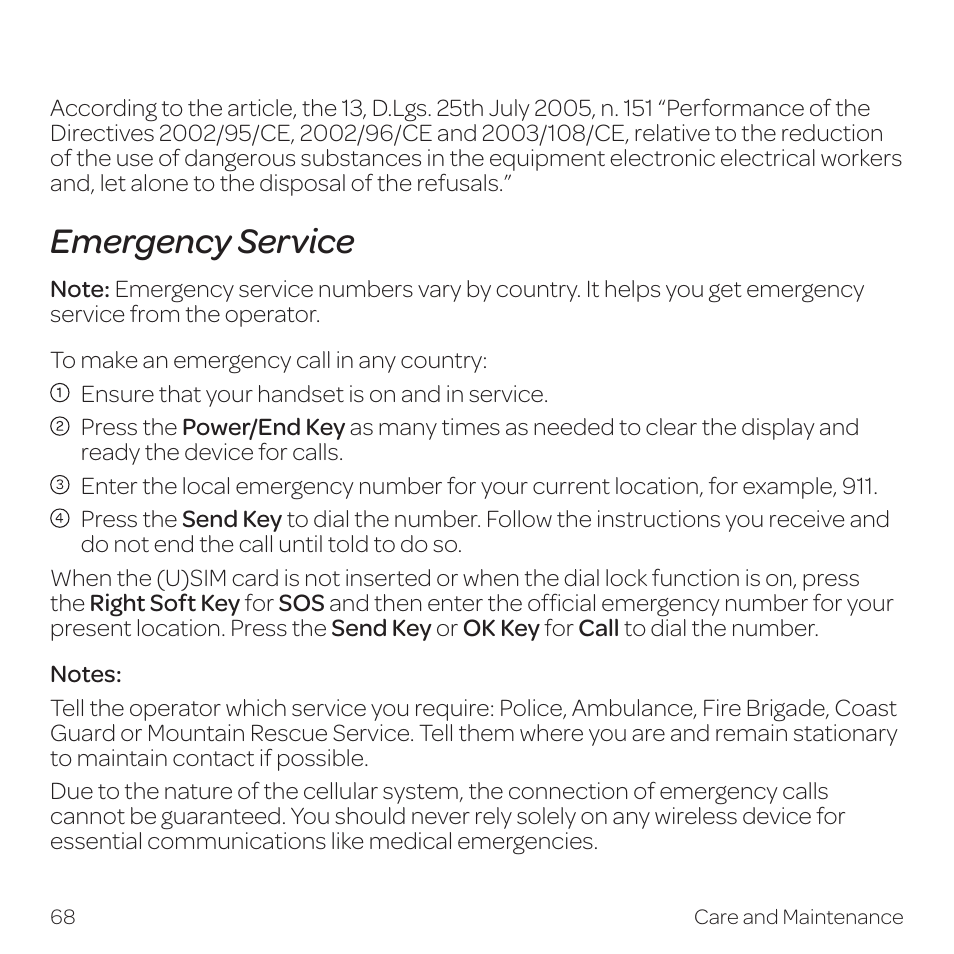 Emergency service | AT&T Z331 User Manual | Page 74 / 84