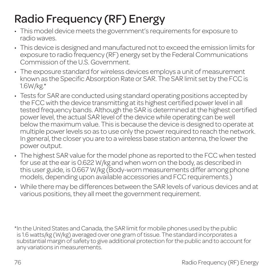 Radio frequency (rf) energy | AT&T Z331 User Manual | Page 82 / 84