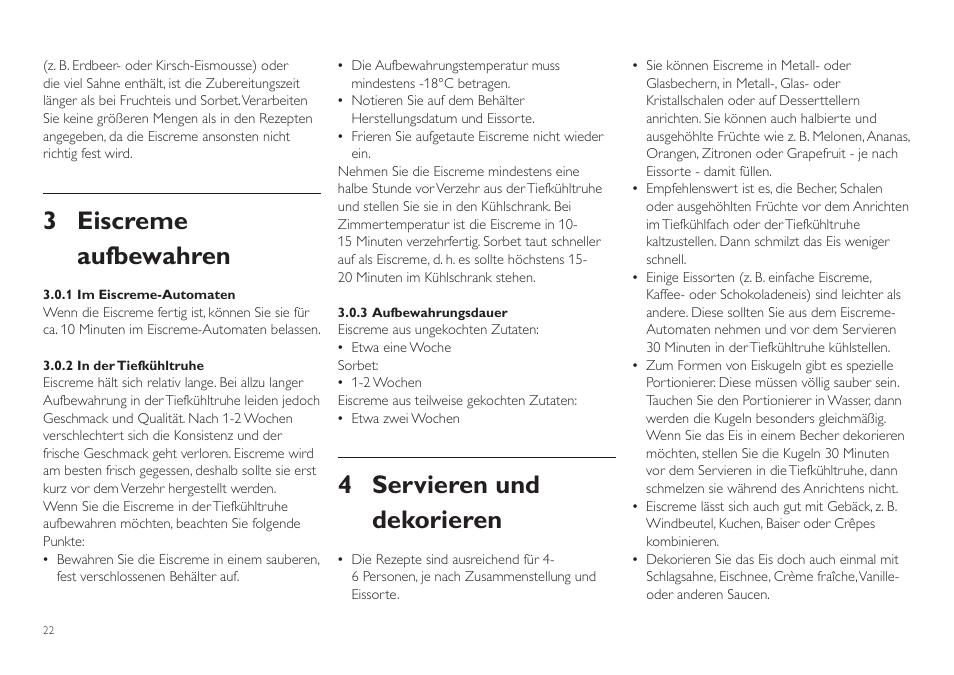 3 eiscreme aufbewahren, 4 servieren und dekorieren | Philips Sorbetière User Manual | Page 22 / 84