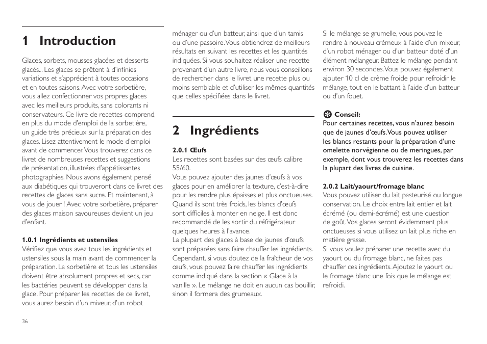 1 introduction, 2 ingrédients | Philips Sorbetière User Manual | Page 36 / 84