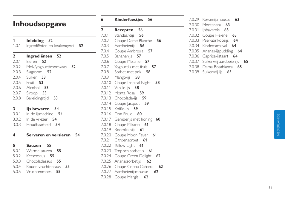 Inhoudsopgave | Philips Sorbetière User Manual | Page 51 / 84