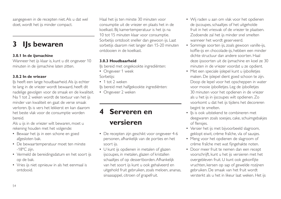 3 ijs bewaren, 4 serveren en versieren | Philips Sorbetière User Manual | Page 54 / 84