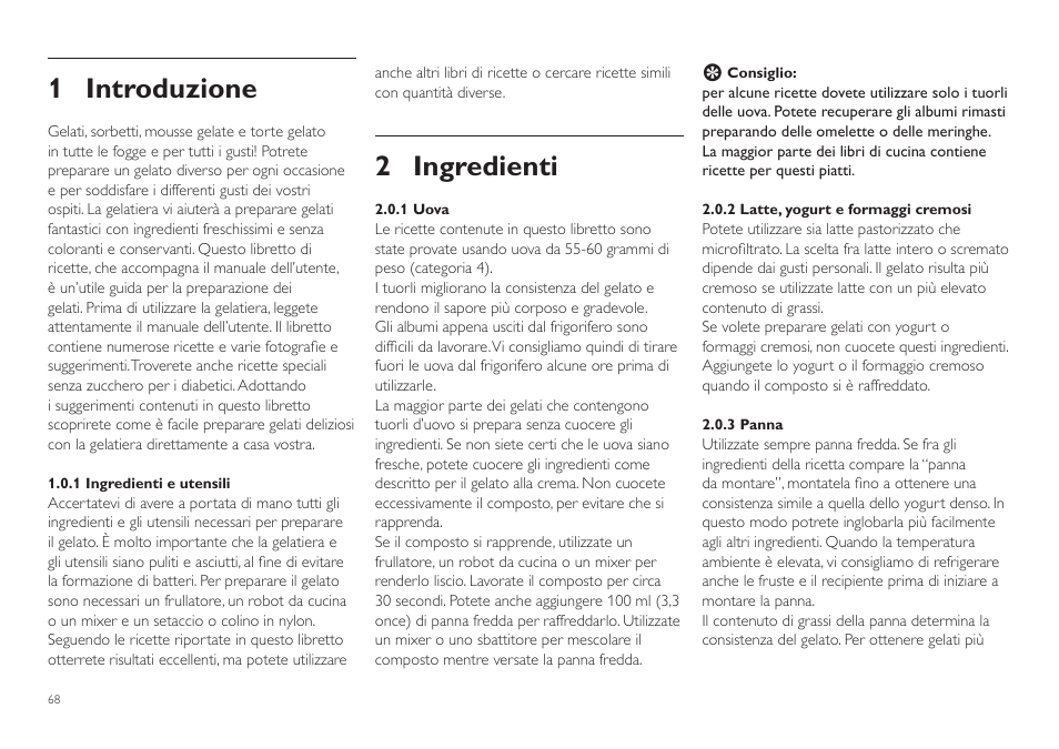 1 introduzione, 2 ingredienti | Philips Sorbetière User Manual | Page 68 / 84