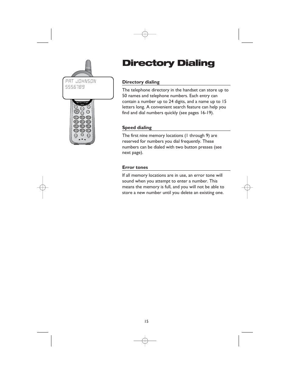Directory dialing, Speed dialing, Error tones | AT&T 1165 User Manual | Page 17 / 47