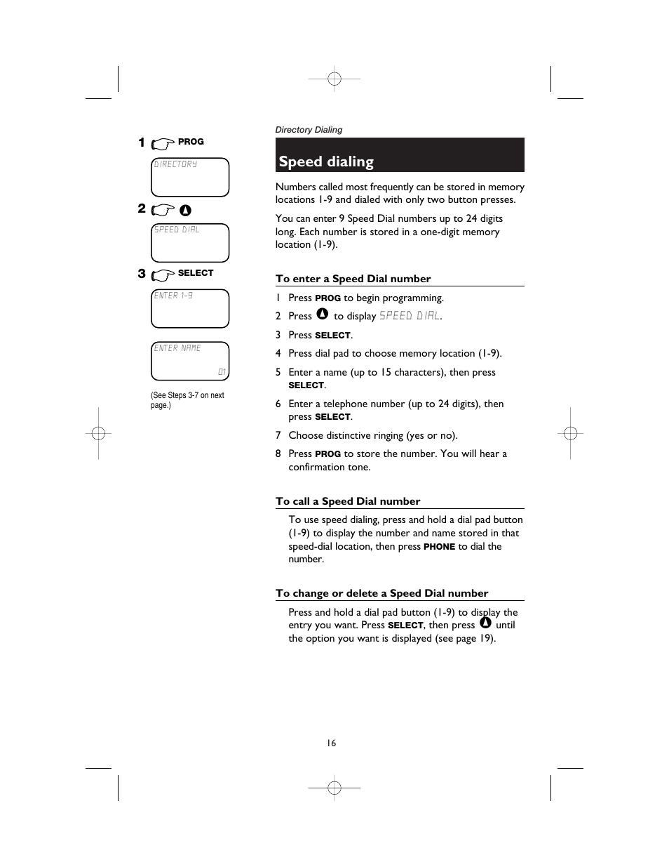 Speed dialing, To enter a speed dial number, To call a speed dial number | To change or delete a speed dial number | AT&T 1165 User Manual | Page 18 / 47