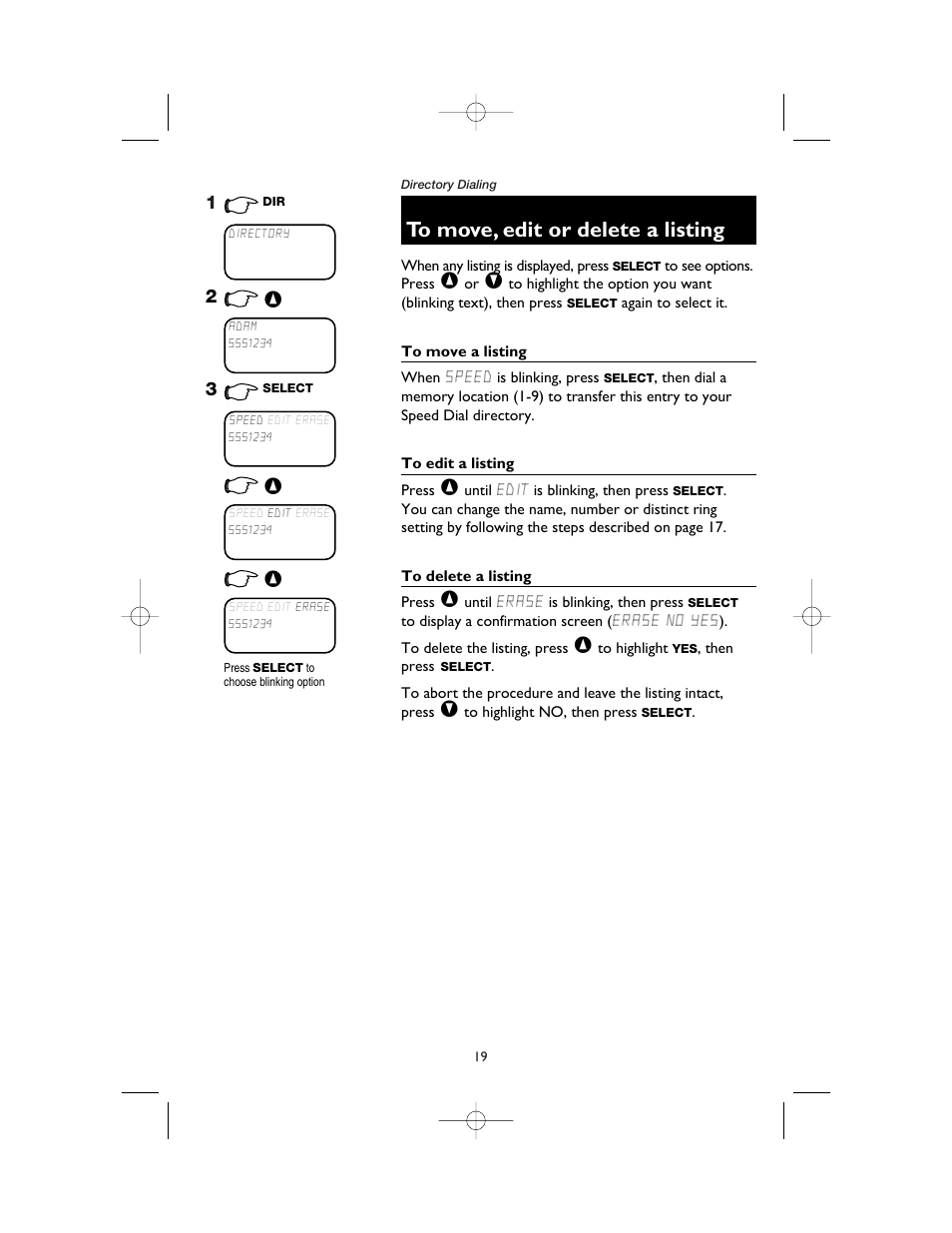 To move, edit or delete a listing, To move a listing, To edit a listing | To delete a listing | AT&T 1165 User Manual | Page 21 / 47