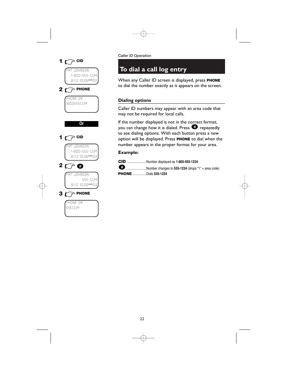 To dial a call log entry, Dialing options | AT&T 1165 User Manual | Page 24 / 47